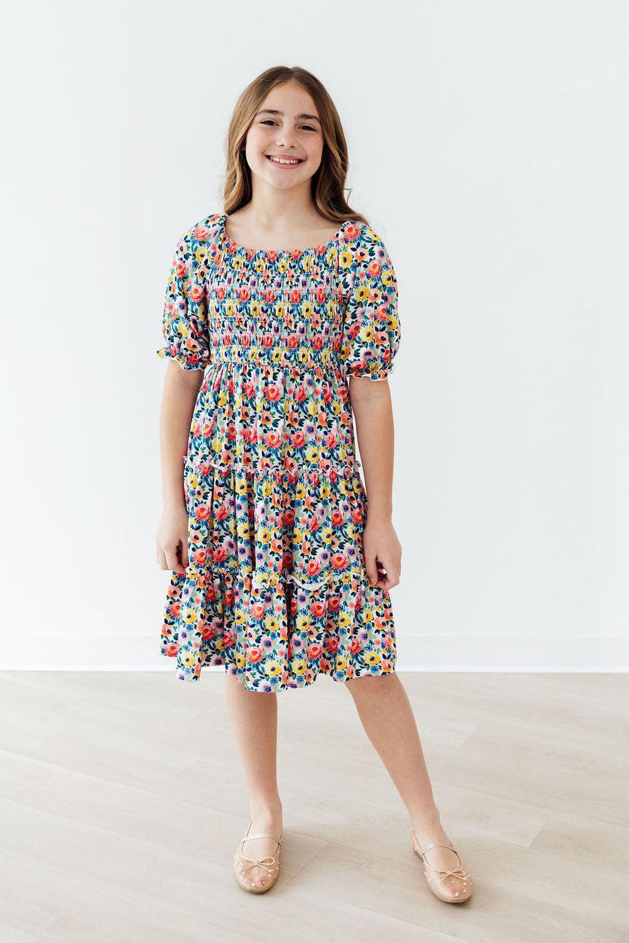 Mila & Rose ® Beautiful Blossoms Smocked Ruffle Dress — alternative angle
