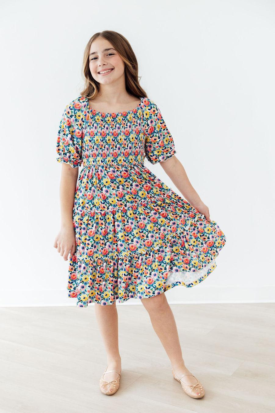 Mila & Rose ® Beautiful Blossoms Smocked Ruffle Dress — side view