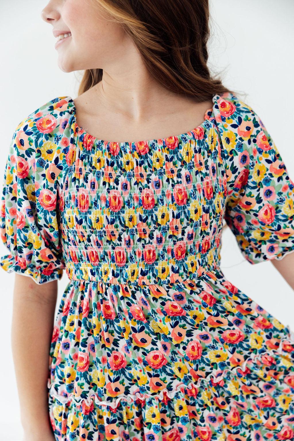 Mila & Rose ® Beautiful Blossoms Smocked Ruffle Dress — detail close-up