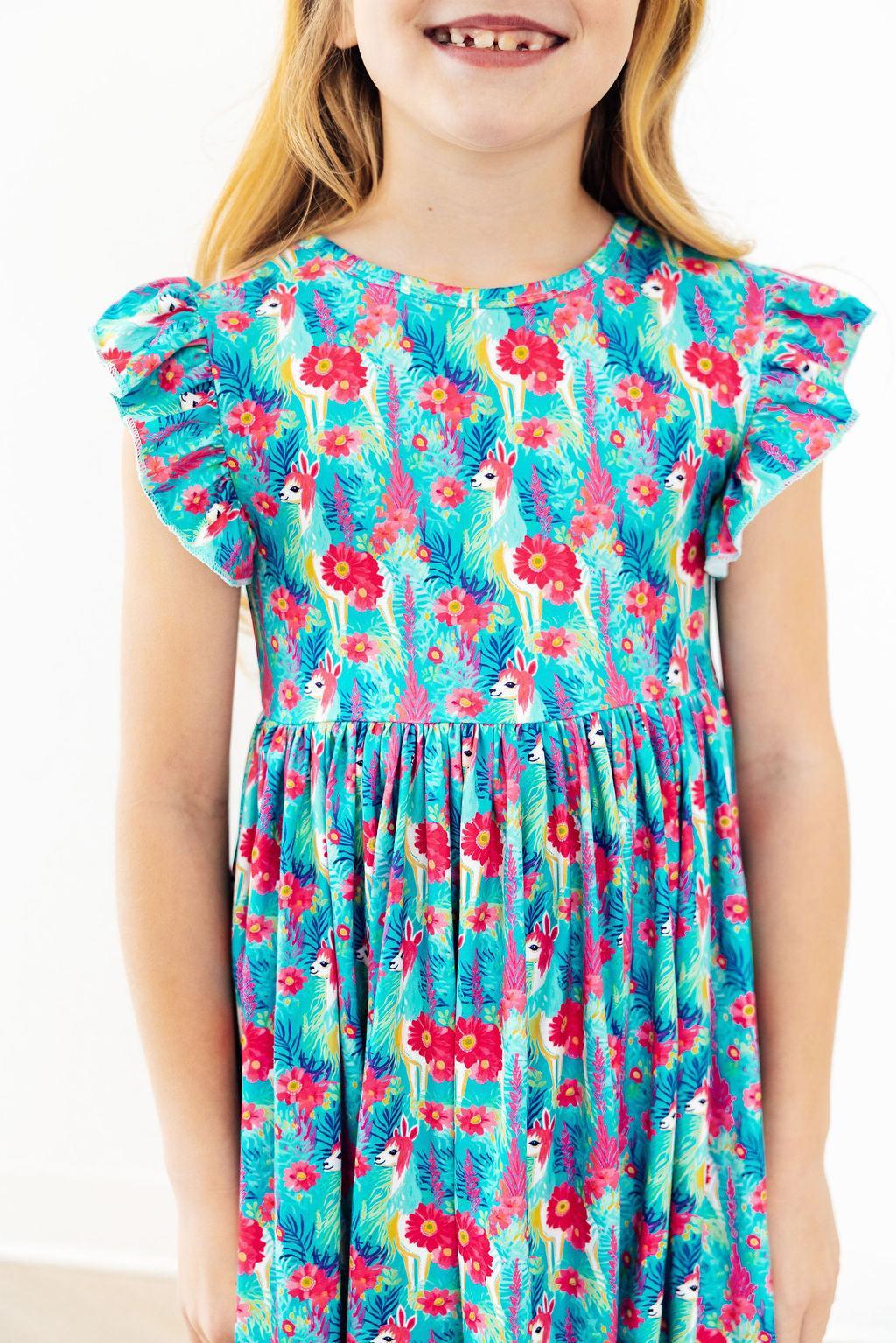 Mila & Rose ® Lovely Llamas Flutter Sleeve Twirl Dress — main product shot
