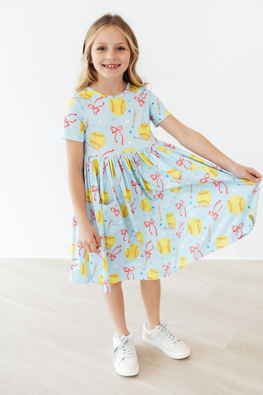 Mila & Rose ® Softball Sweetie S/S Pocket Twirl Dress — back view