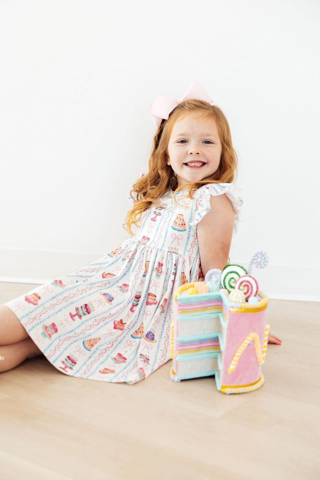 Mila & Rose ® Birthday Cakes Flutter Sleeve Twirl Dress — detail close-up