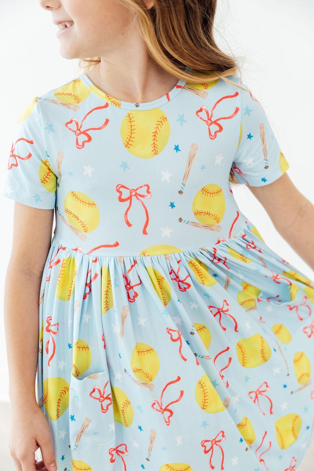 Mila & Rose ® Softball Sweetie S/S Pocket Twirl Dress — detail close-up