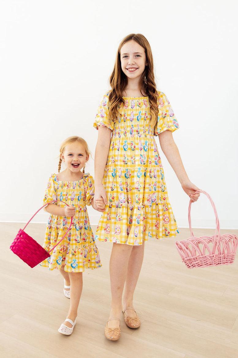 Mila & Rose ® Easter Picnic Smocked Ruffle Dress — in-use photo