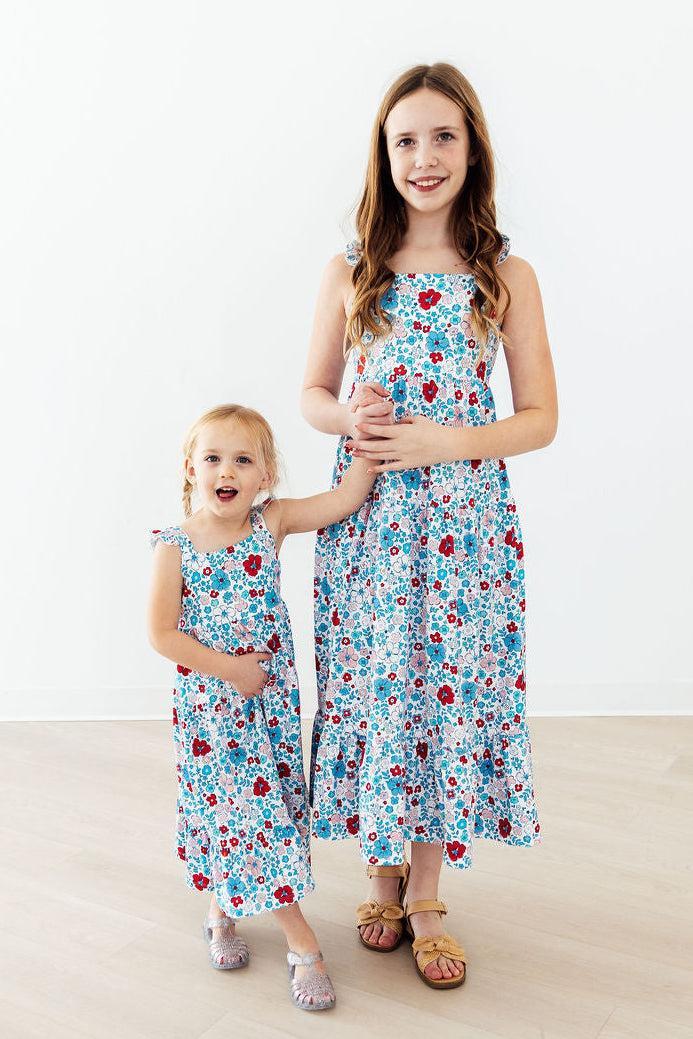 Mila & Rose ® Patriotic Petals Ruffle Maxi Dress — detail close-up