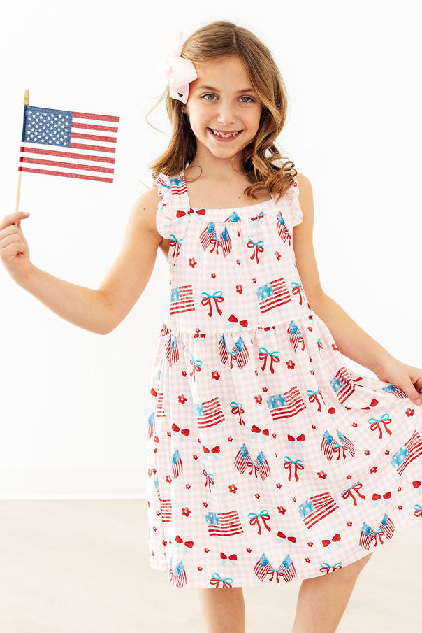 Mila & Rose ® Fancy Flags Ruffle Cross Back Dress — main product shot