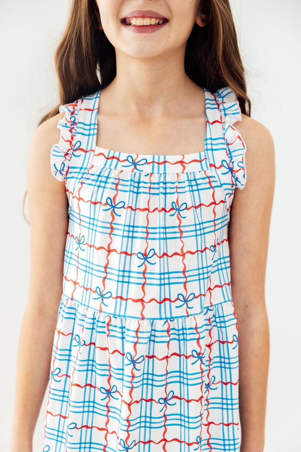 Mila & Rose ® Patriotic Picnic Ruffle Cross Back Dress — detail close-up