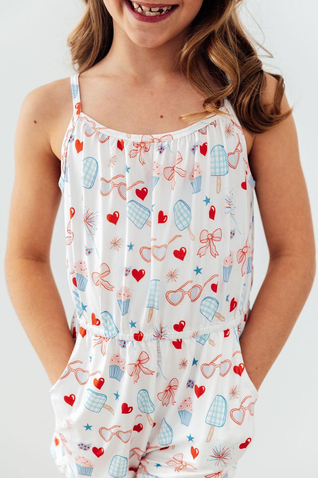 Mila & Rose ® Red, White, & Sweet Strappy Play Romper — lifestyle context