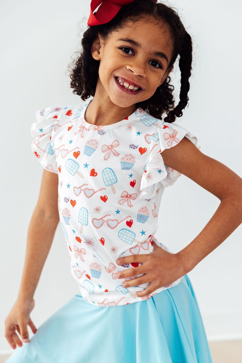 Mila & Rose ® Red, White, & Sweet S/S Ruffle Tee — lifestyle context
