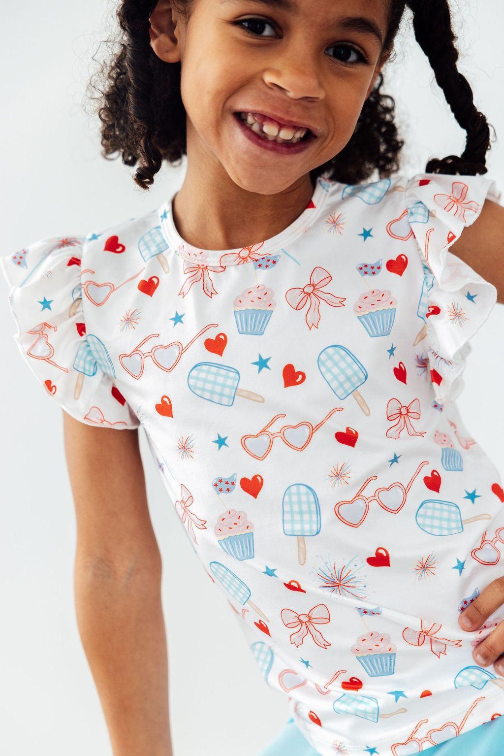 Mila & Rose ® Red, White, & Sweet S/S Ruffle Tee — back view