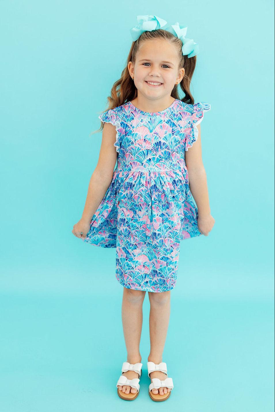 Mila & Rose ® Seaside Shells Flutter Sleeve Twirl Dress — lifestyle context
