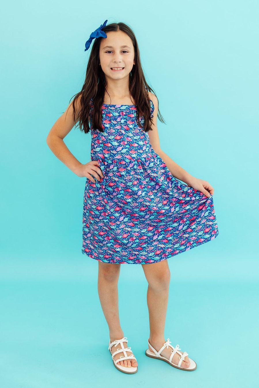 Mila & Rose ® Fish in the Sea Ruffle Cross Back Dress — main product shot