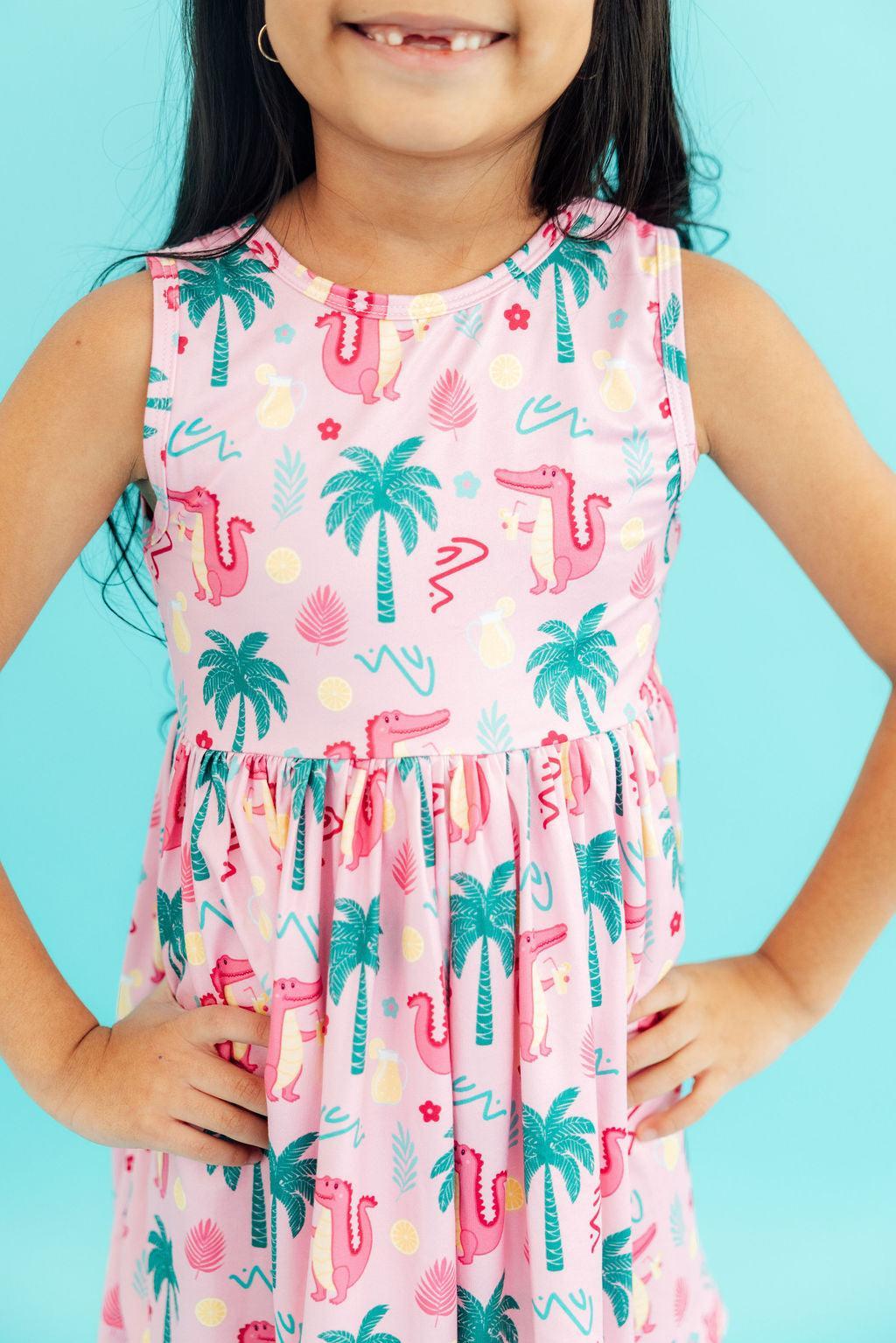 Mila & Rose ® Pink Gator-ade Tank Twirl Dress — detail close-up