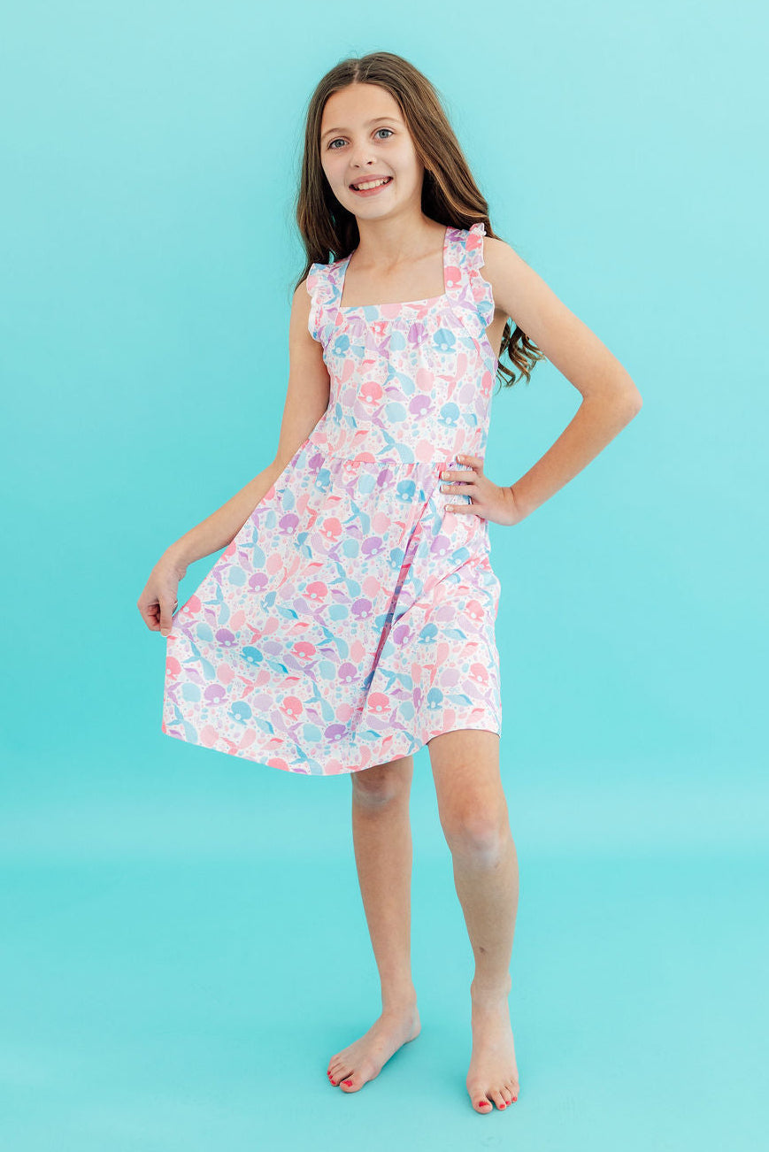 Mila & Rose ® Mermaid Tails Ruffle Cross Back Dress — detail close-up