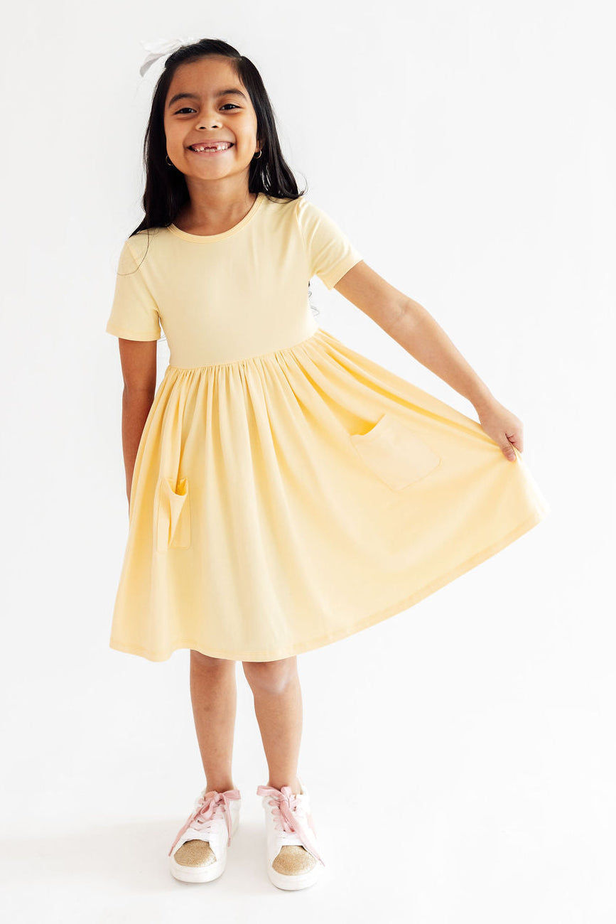 Mila & Rose ® Butter Yellow S/S Pocket Twirl Dress — detail close-up