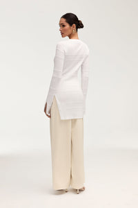 Milano Ribbed Knit Split Hem Top - White Clothing Veiled 