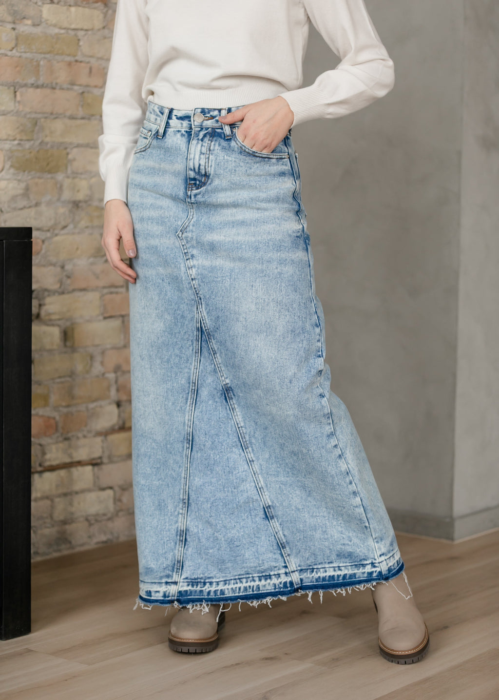 Inherit Co. Mina Denim Maxi Skirt — size reference