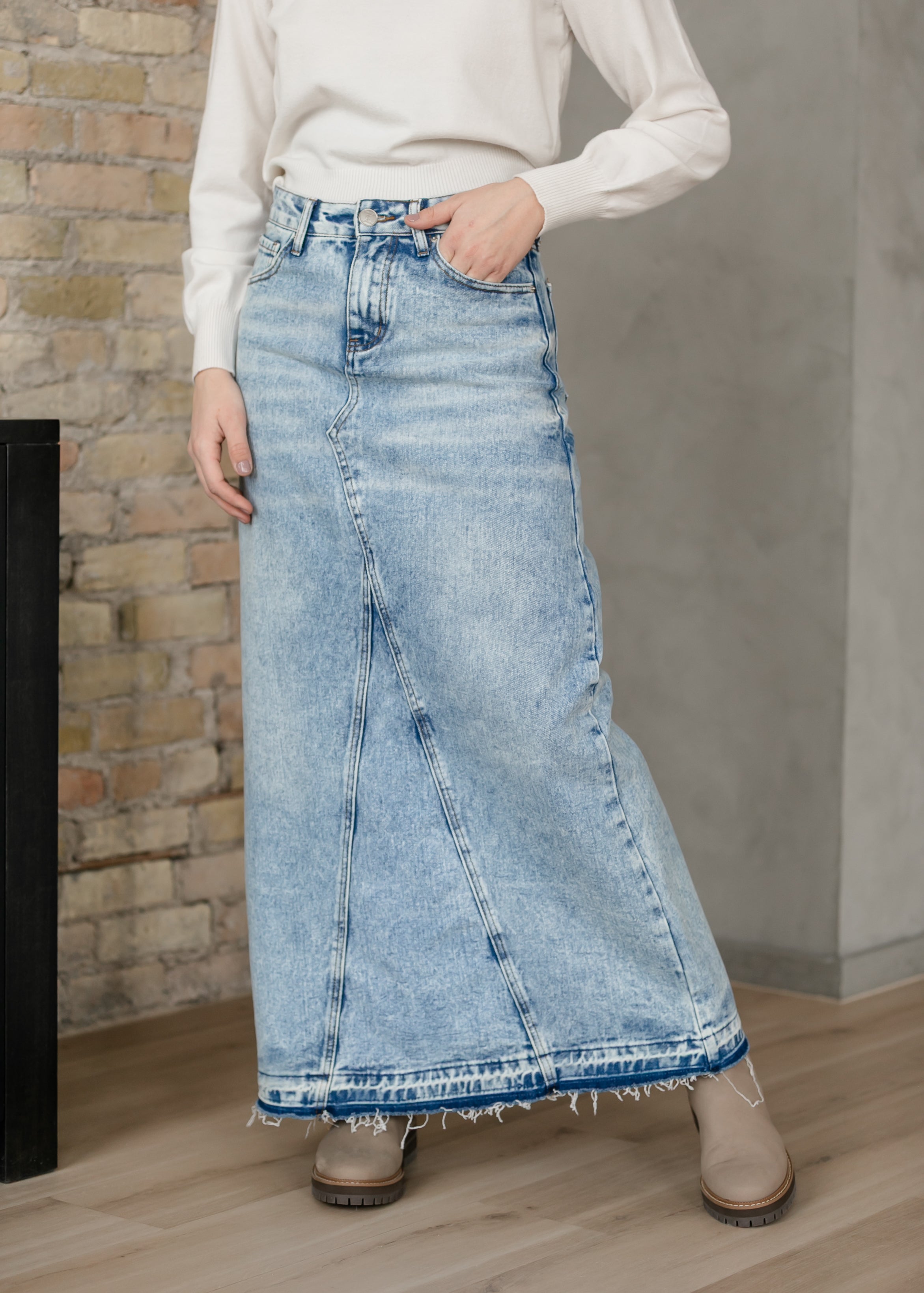Inherit Co. Mina Denim Maxi Skirt — size reference