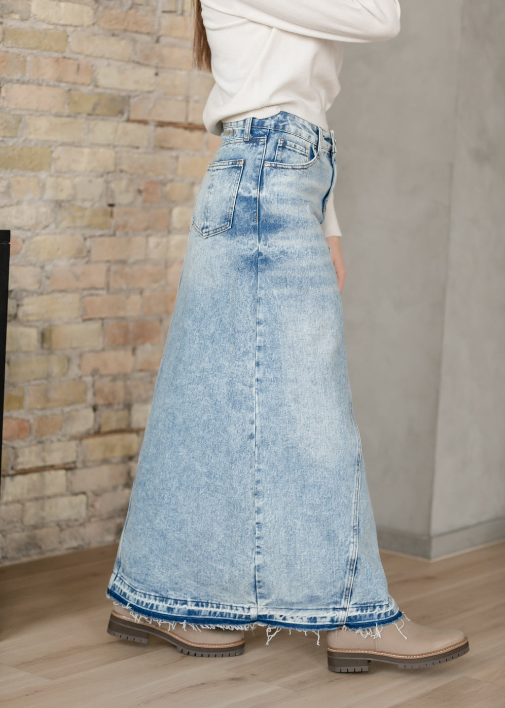 Inherit Co. Mina Denim Maxi Skirt — back view