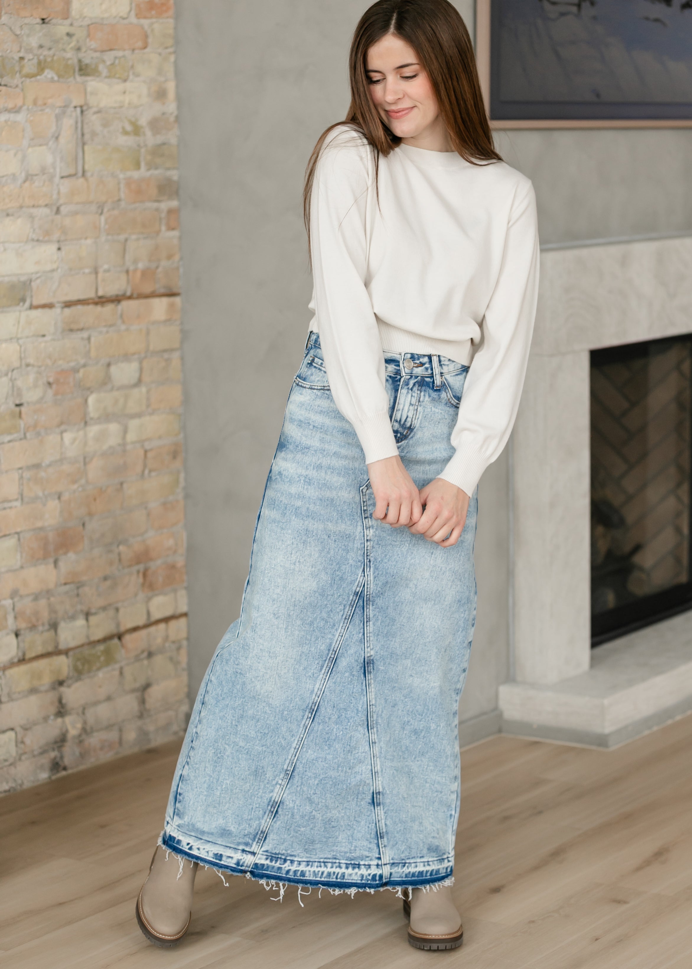 Inherit Co. Mina Denim Maxi Skirt — detail close-up