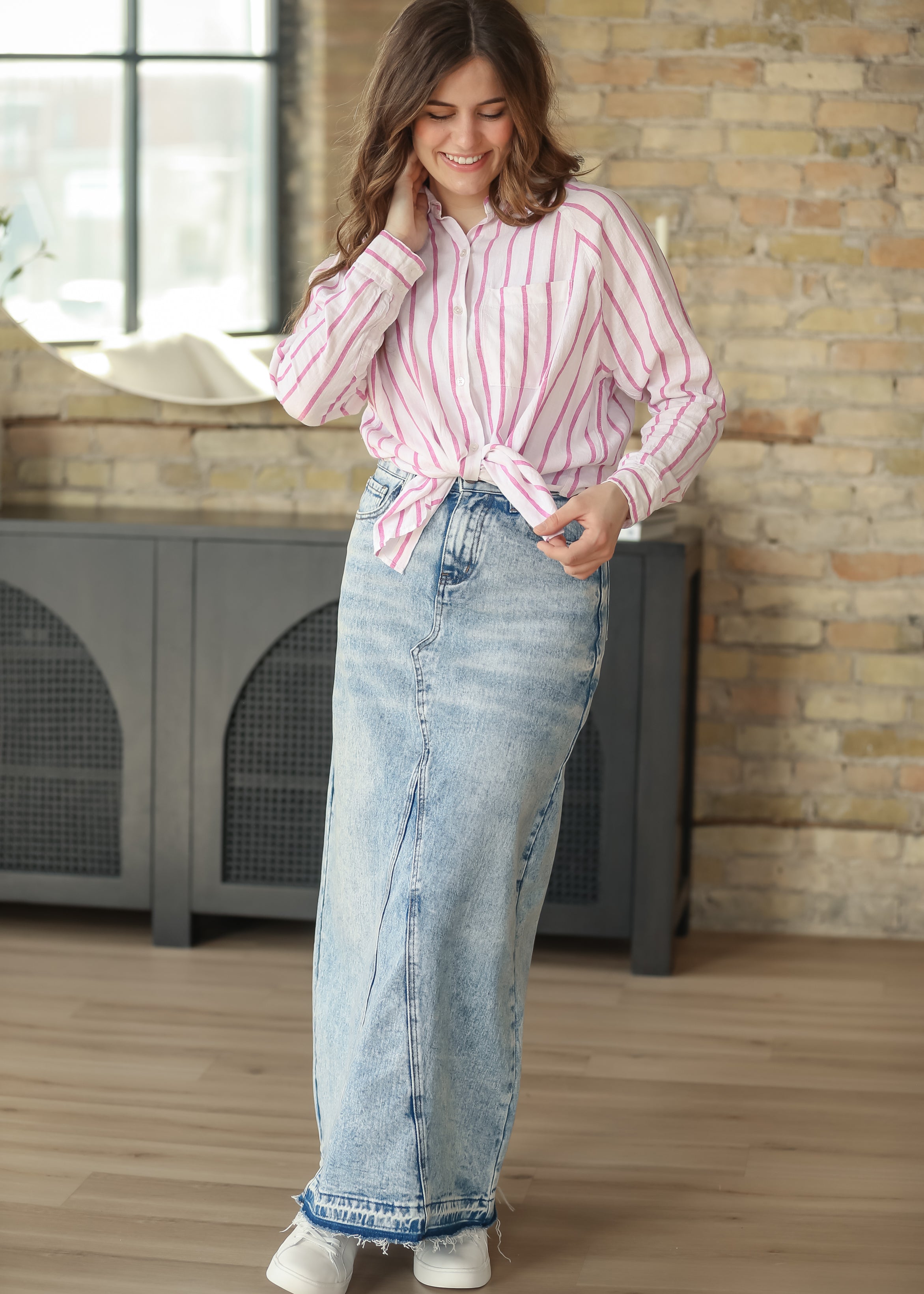 Inherit Co. Mina Denim Maxi Skirt — fabric or material detail