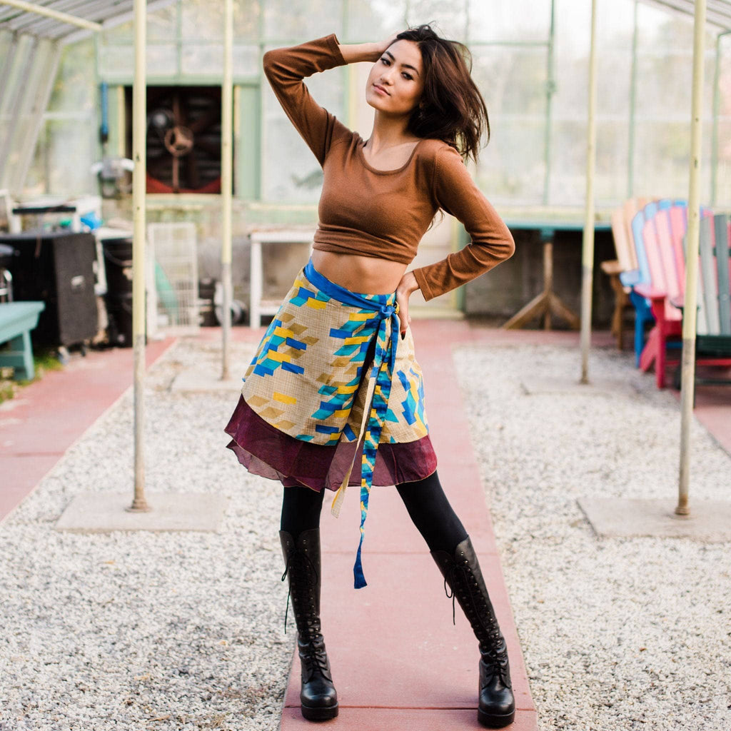 Darn Good Yarn Knee-Length: "Mini" Sari Wrap Skirts — lifestyle worn / used context