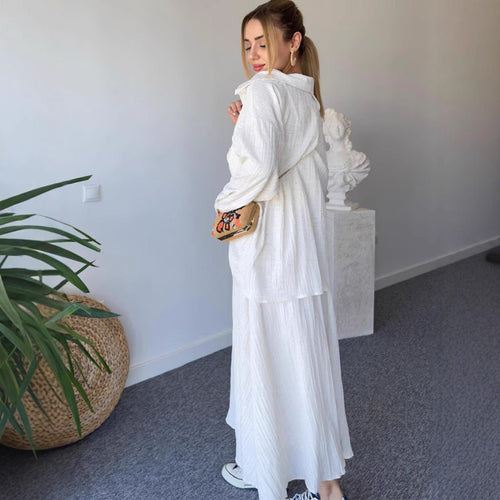 Minimalist White Casual Elegance Wrinkle-Texture Two-Piece Set  (MS091)