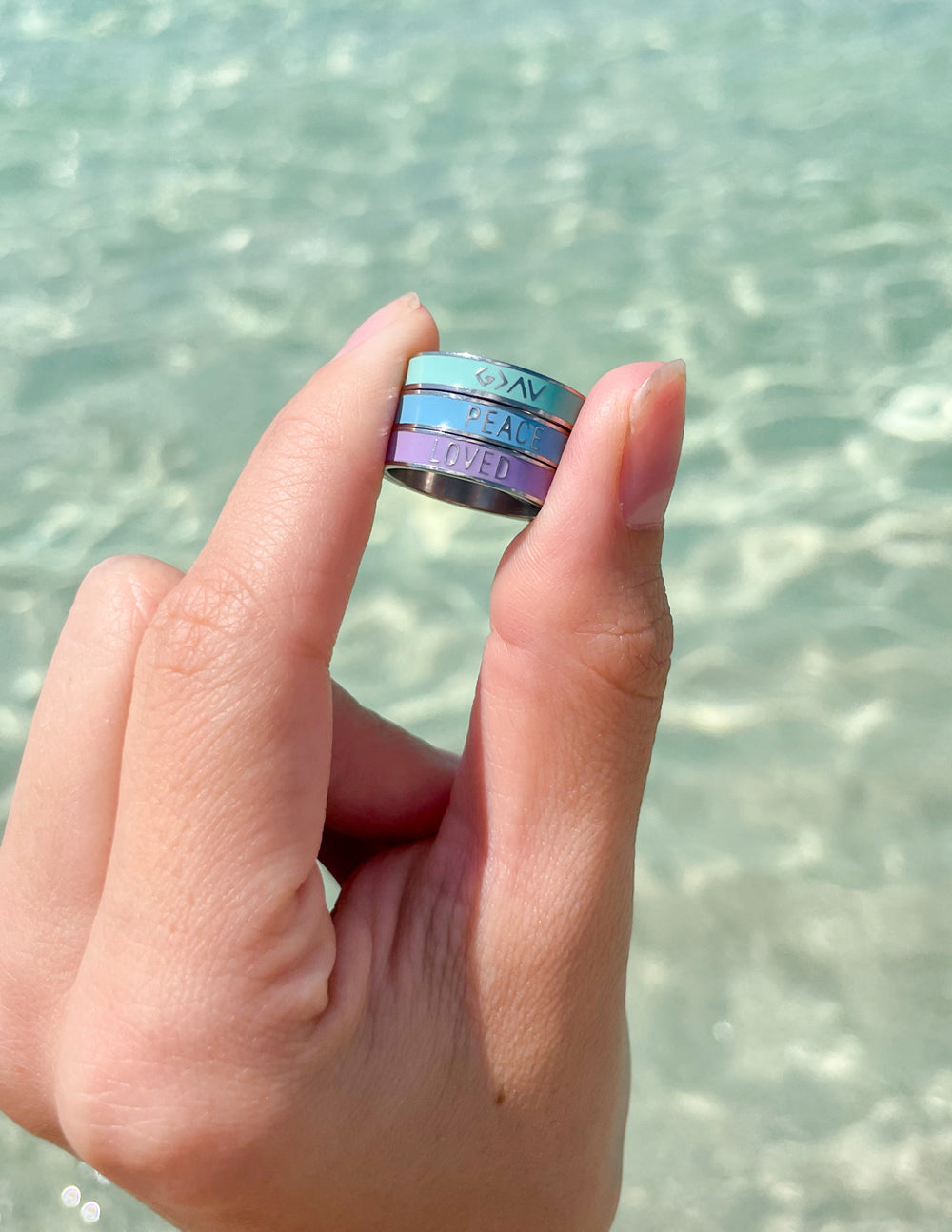 Elevated Faith Mint Enamel Highs and Lows Ring — lifestyle context