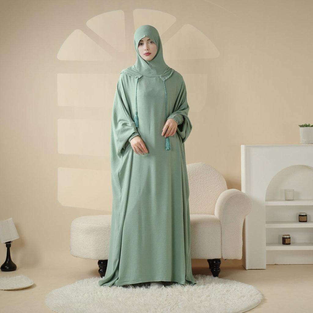 Mariam's Collection Solid Stylish Jilbab With A Hood | Crepe Jilbab With Attached Hood (MJ015) — lifestyle worn / used context