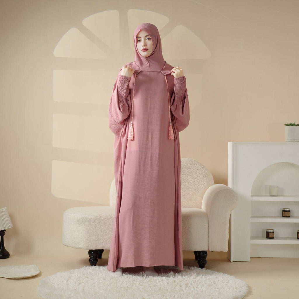 Mariam's Collection Solid Stylish Jilbab With A Hood | Crepe Jilbab With Attached Hood (MJ015) — Mariam's Collection branding close-up