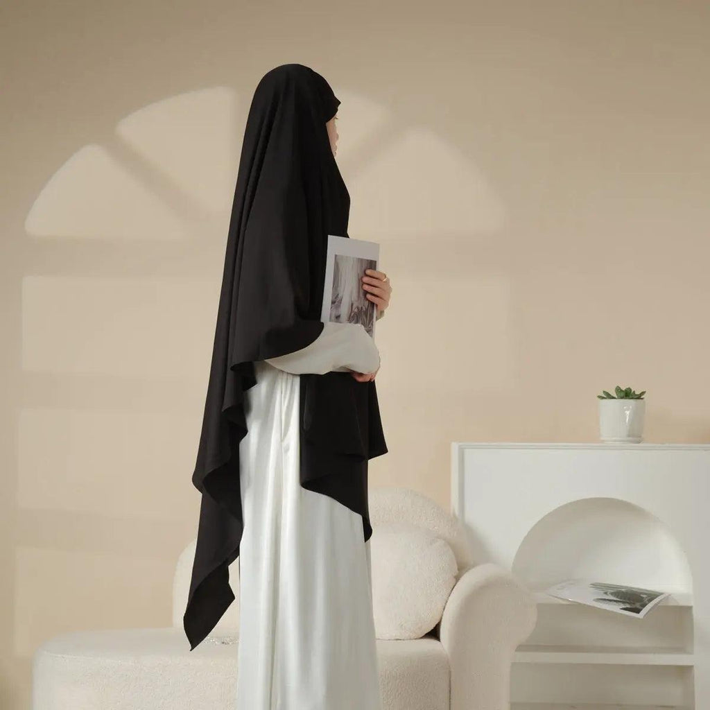 Mariam's Collection MK001 Niqab Attached 1-Layer Nida Plain Khimar — construction detail