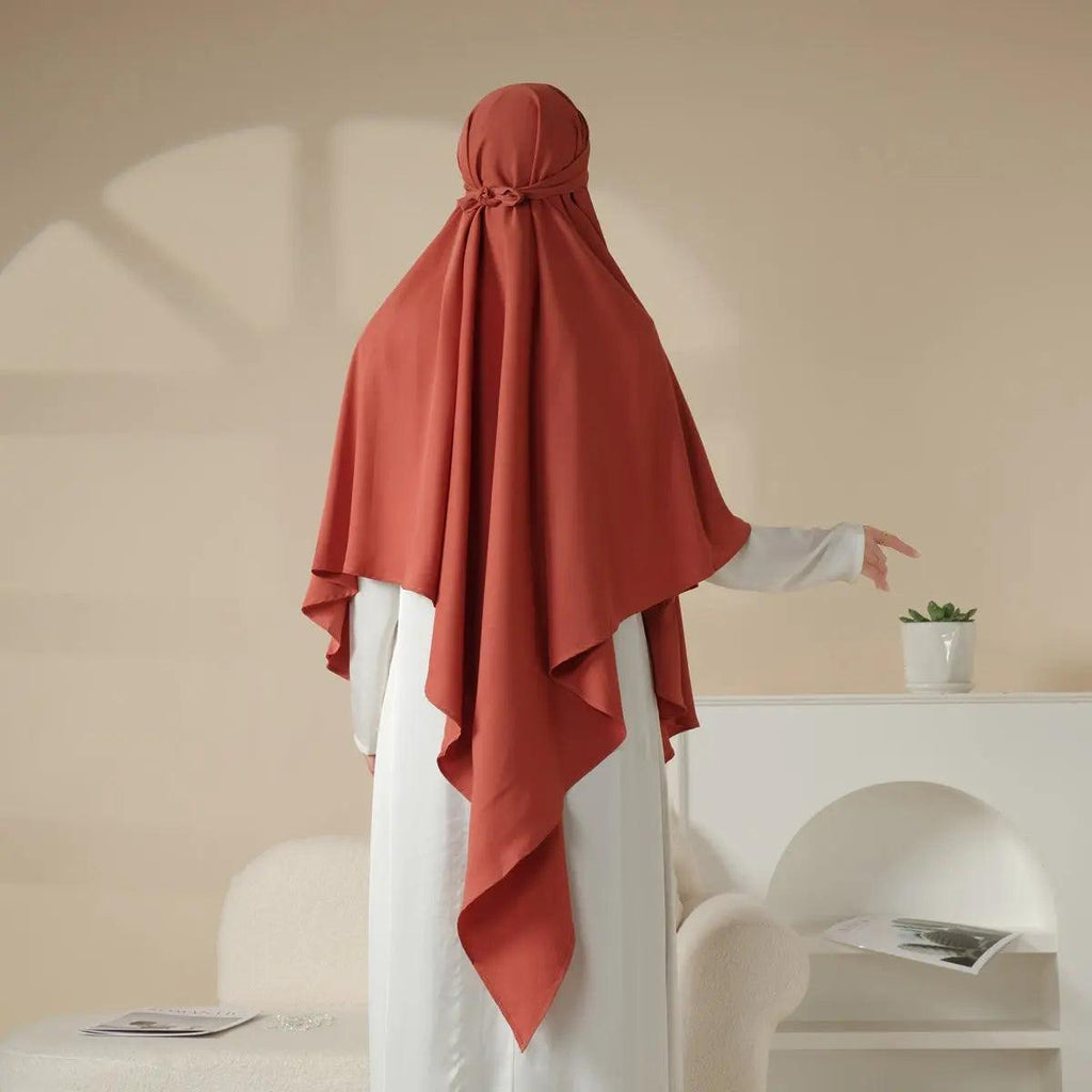 Mariam's Collection MK001 Niqab Attached 1-Layer Nida Plain Khimar — product on model