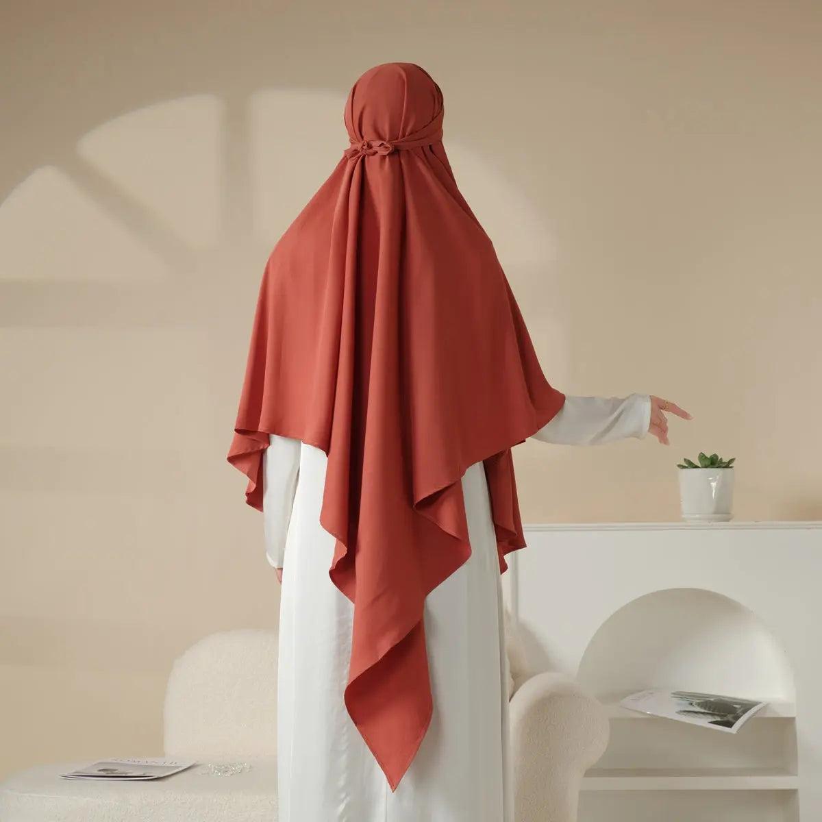 Mariam's Collection MK001 Niqab Attached 1-Layer Nida Plain Khimar — product on model