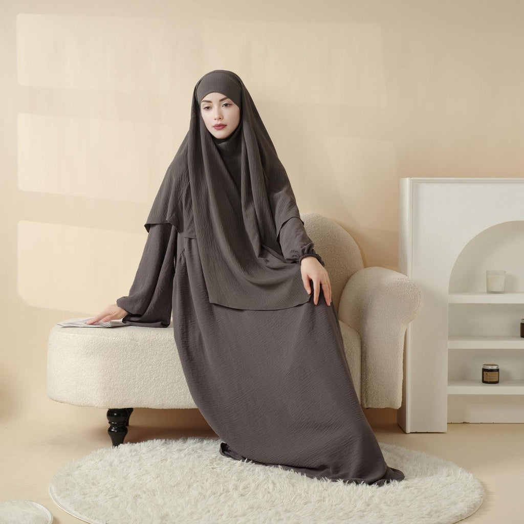 Mariam's Collection Elegant 2-Piece Crepe Abaya & Khimar Set (MK008) — construction detail