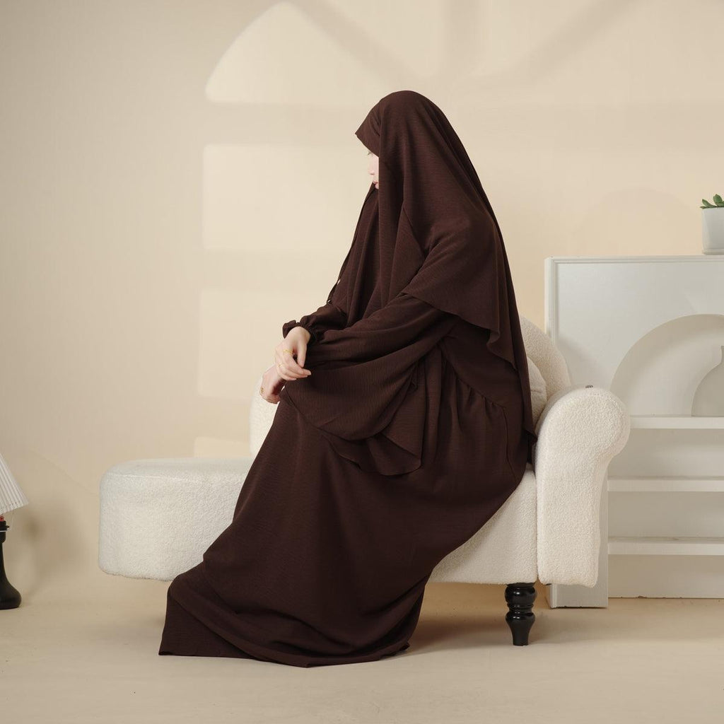 Mariam's Collection Elegant 2-Piece Crepe Abaya & Khimar Set (MK008) — lifestyle worn / used context