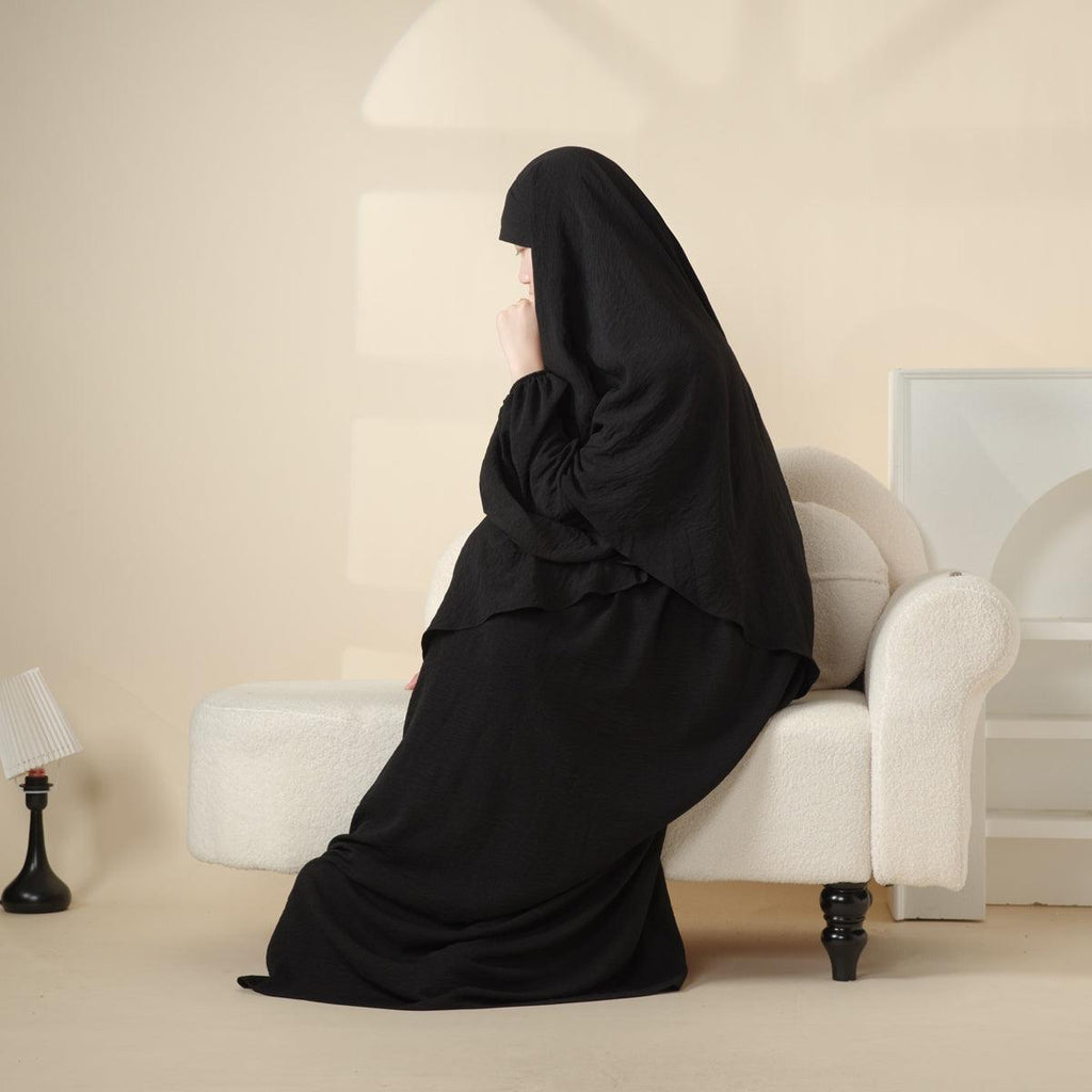 Mariam's Collection Elegant 2-Piece Crepe Abaya & Khimar Set (MK008) — Mariam's Collection branding close-up