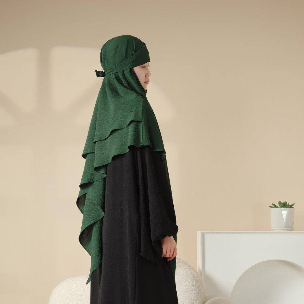Mariam's Collection Mariam's Collection MK011  Stunning Two-Layer Crepe Khimar — flat-lay composition