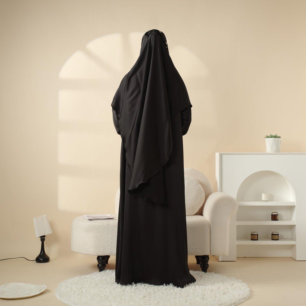 Mariam's Collection Abaya With Niqab and Khimar | Satin Niqab Khimar and Abaya (MK016) — Mariam's Collection branding close-up