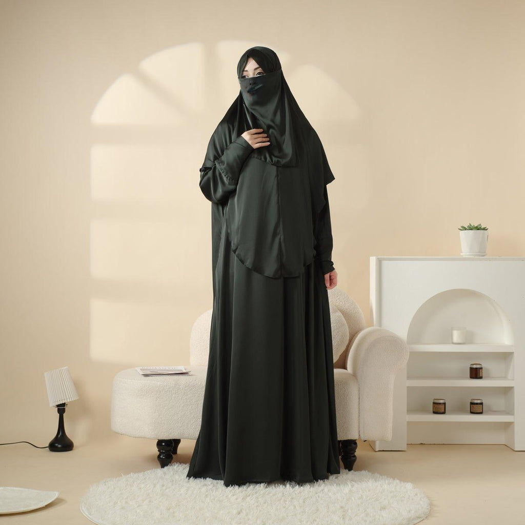 Mariam's Collection Abaya With Niqab and Khimar | Satin Niqab Khimar and Abaya (MK016) — lifestyle worn / used context