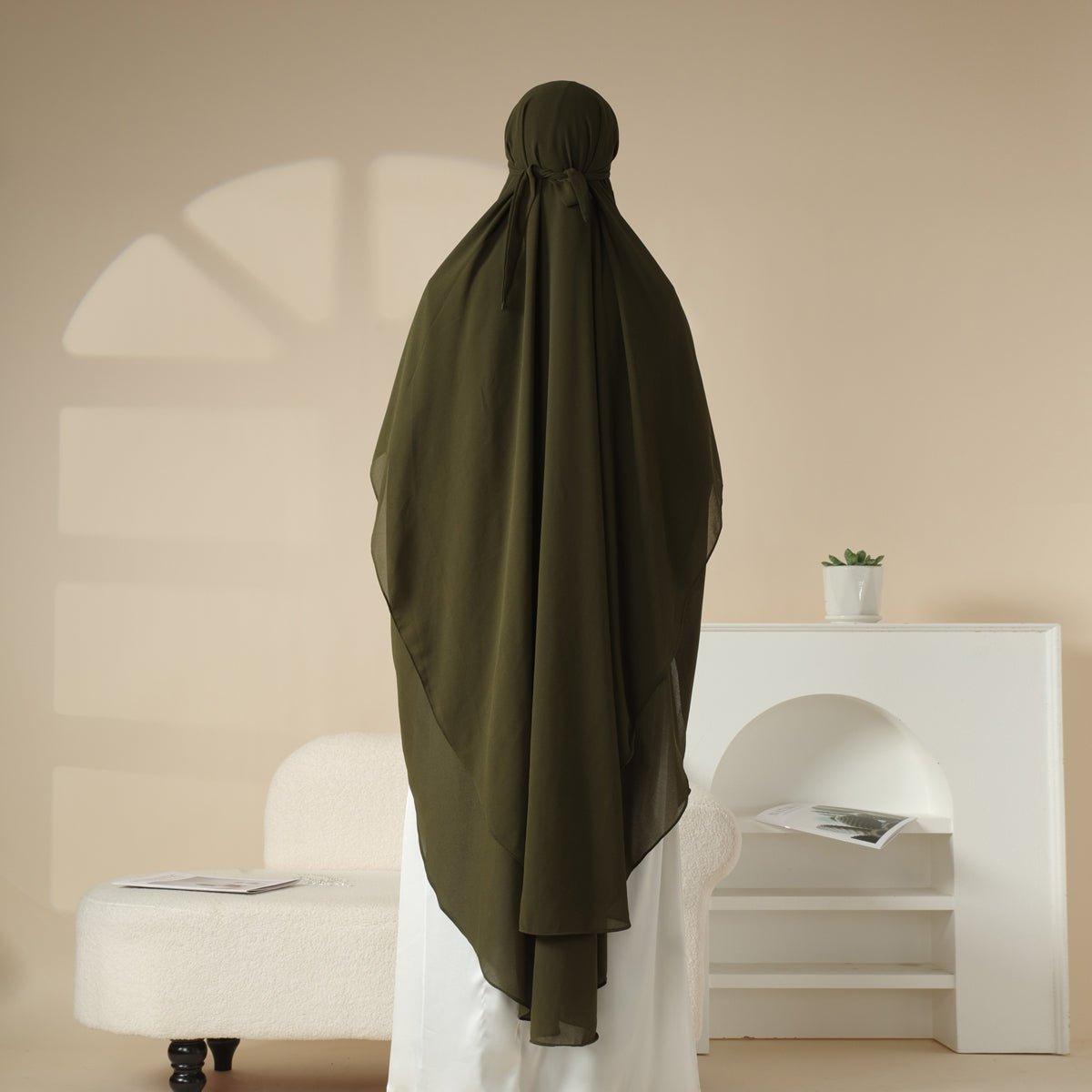 Mariam's Collection MK018 Chiffon Long Khimar  Double Layers Front and Back Khimar — lifestyle worn / used context
