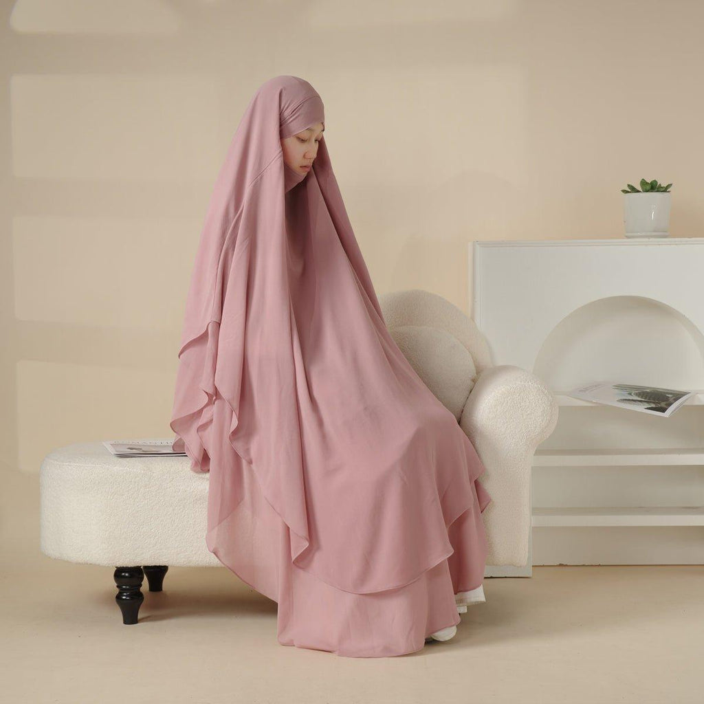 Mariam's Collection MK018 Chiffon Long Khimar  Double Layers Front and Back Khimar — detail shot 7