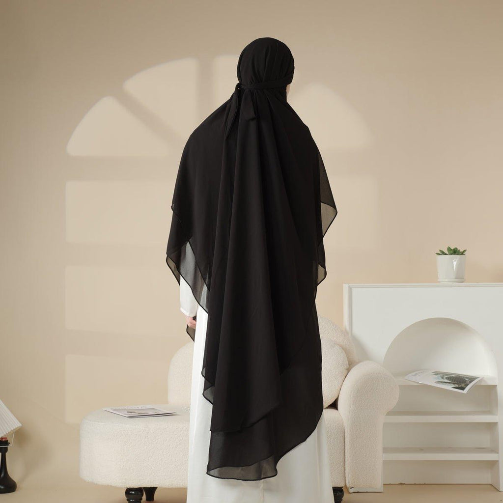 Mariam's Collection MK018 Chiffon Long Khimar  Double Layers Front and Back Khimar — detail shot 10