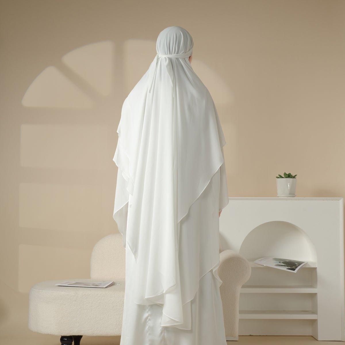 Mariam's Collection MK018 Chiffon Long Khimar  Double Layers Front and Back Khimar — construction detail