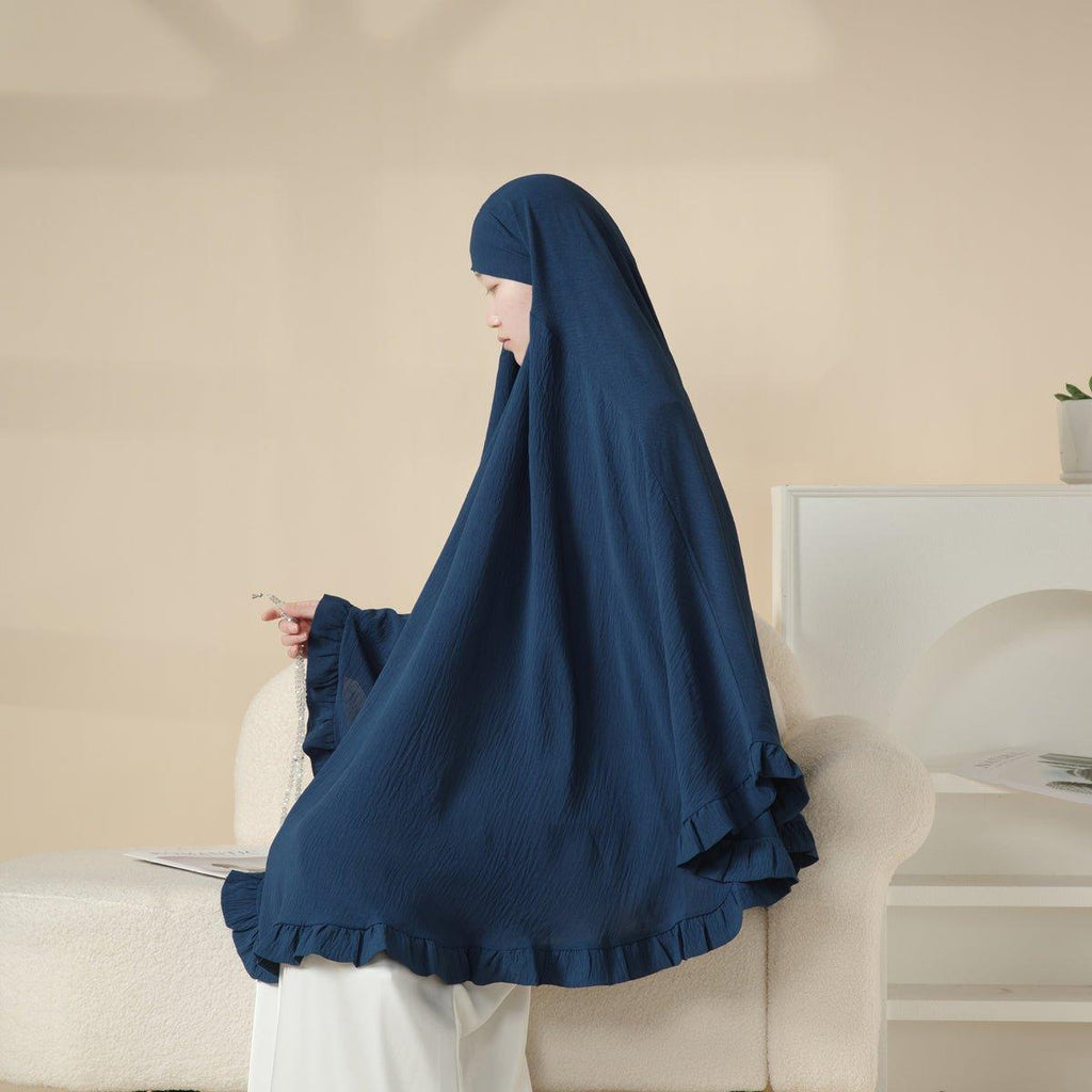 Mariam's Collection Mariam's Collection MK019 Ruffled Solid Elastic Long Shawl Khimar — detail shot 9