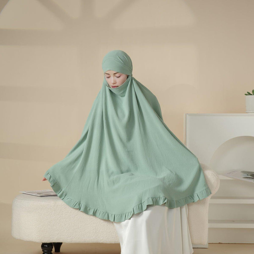 Mariam's Collection Mariam's Collection MK019 Ruffled Solid Elastic Long Shawl Khimar — main product shot