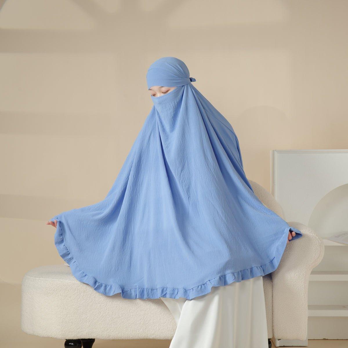 Mariam's Collection MK019 Ruffled Solid Elastic Long Shawl Khimar — comparison shot
