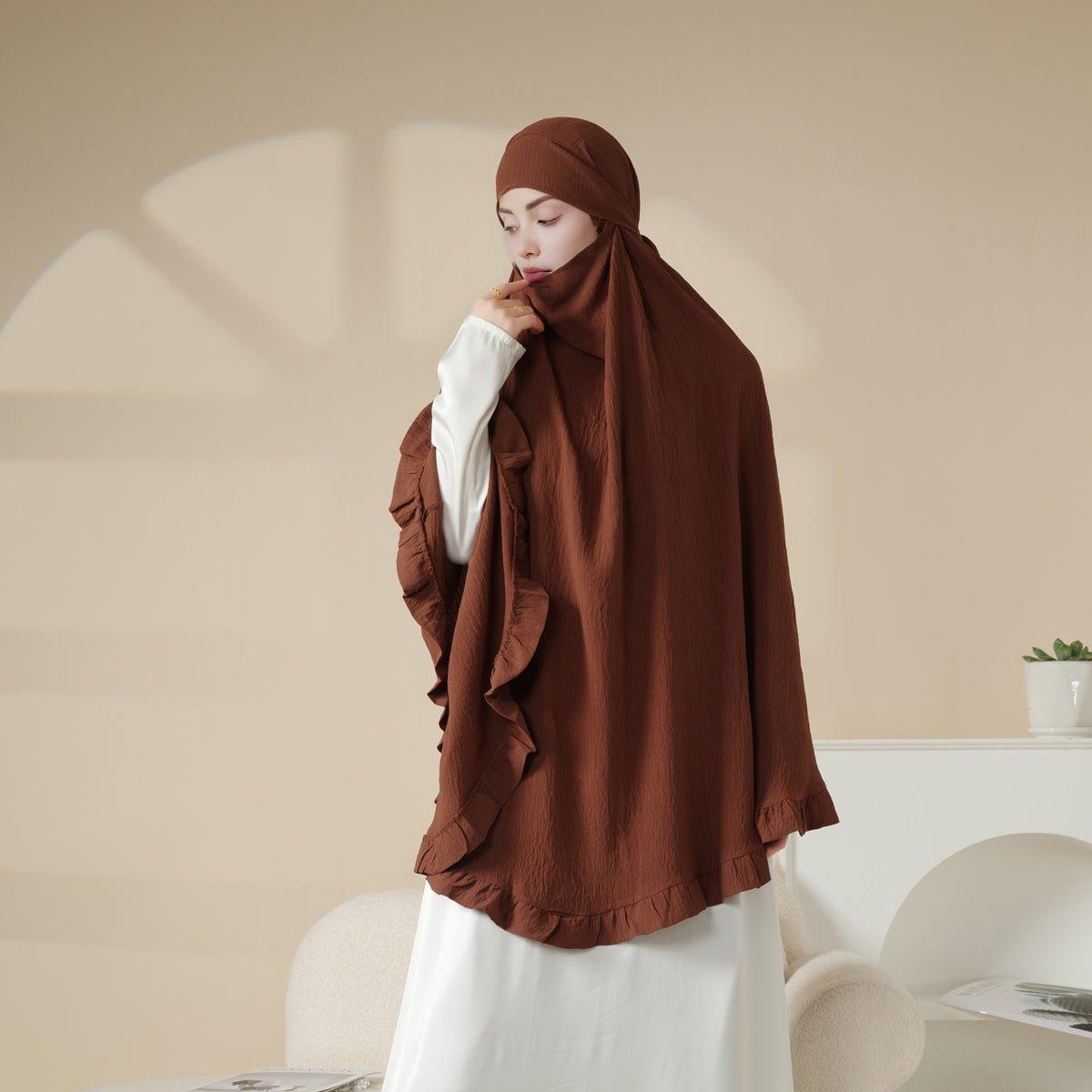 Mariam's Collection Mariam's Collection MK019 Ruffled Solid Elastic Long Shawl Khimar — detail shot 6