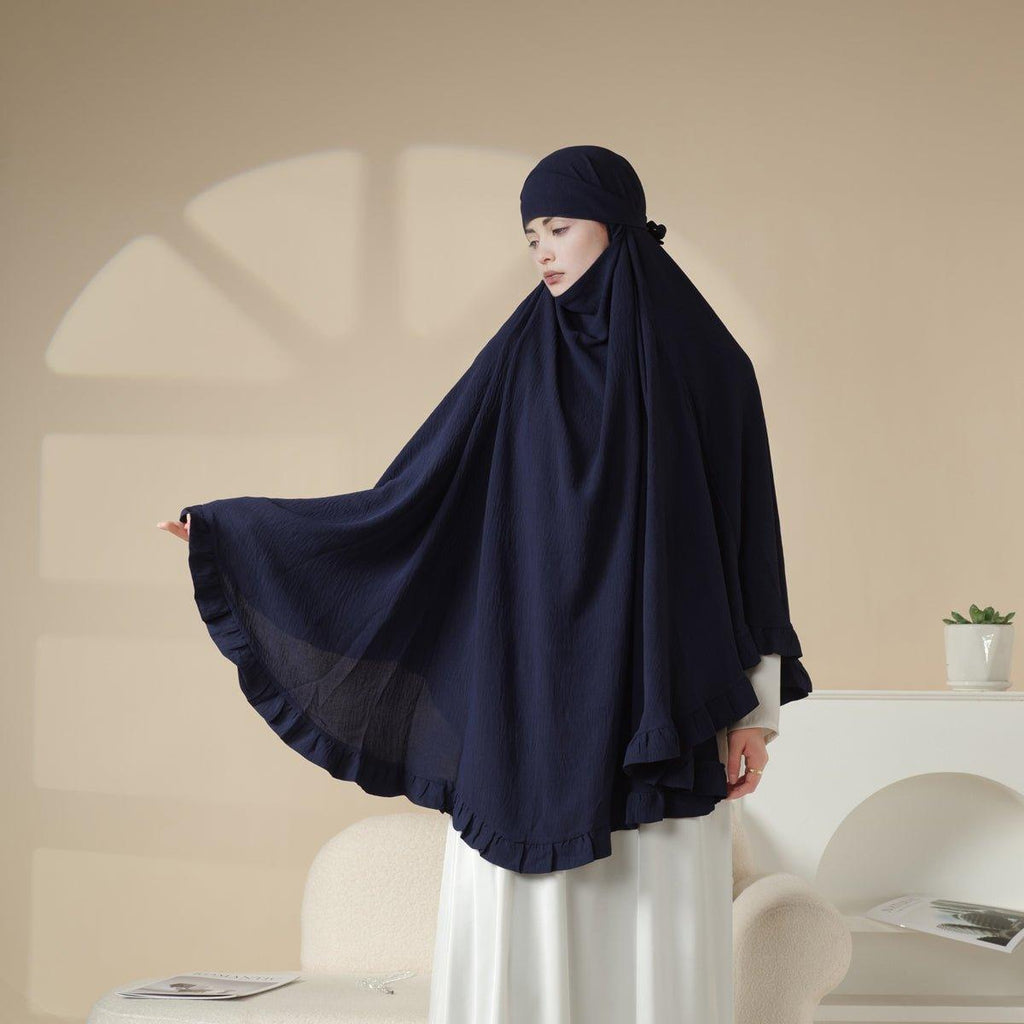 Mariam's Collection MK019 Ruffled Solid Elastic Long Shawl Khimar — feature highlight