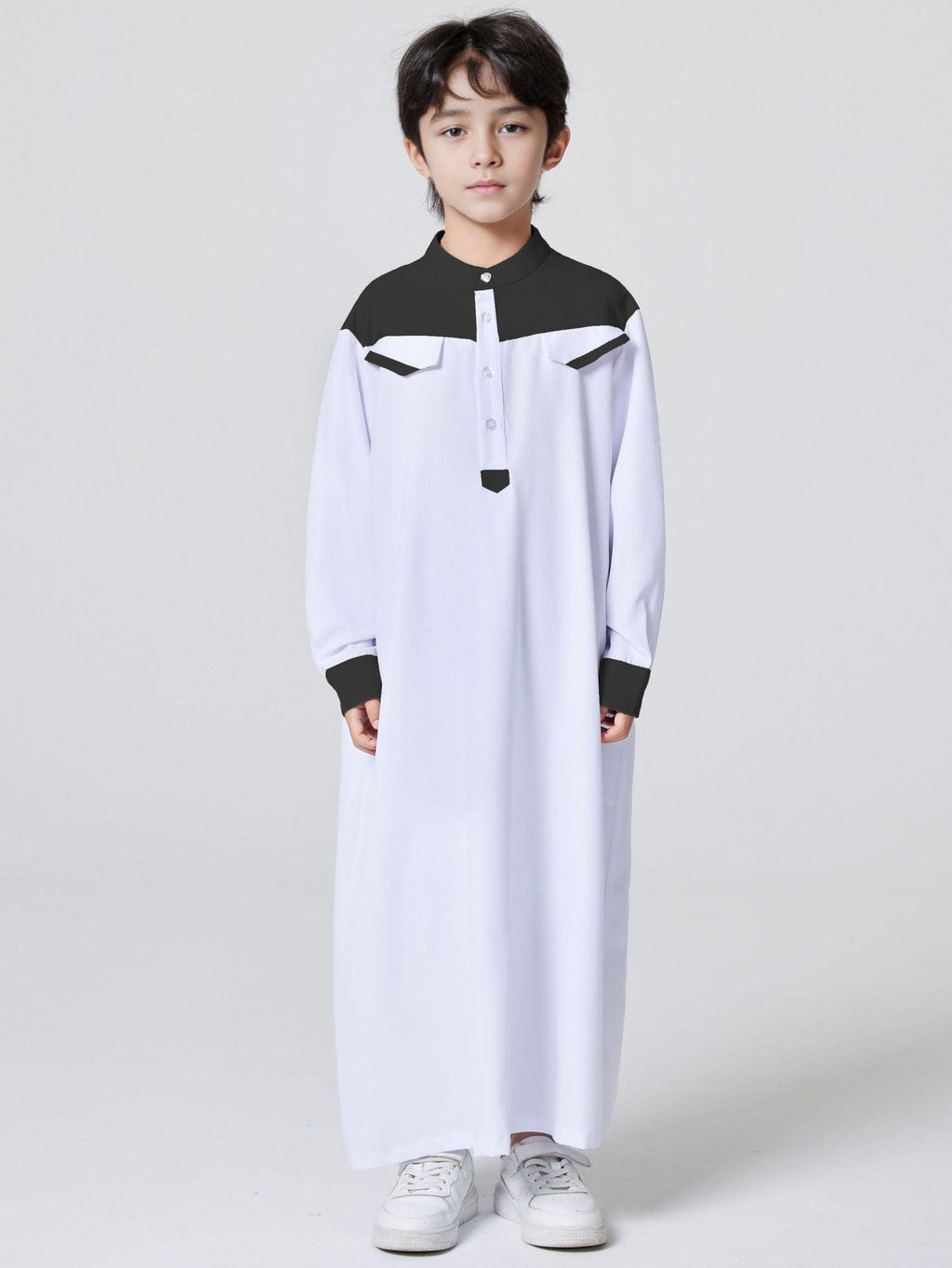 MKB001 MKB Boys' Patchwork Stand-up Collar Button Thobe