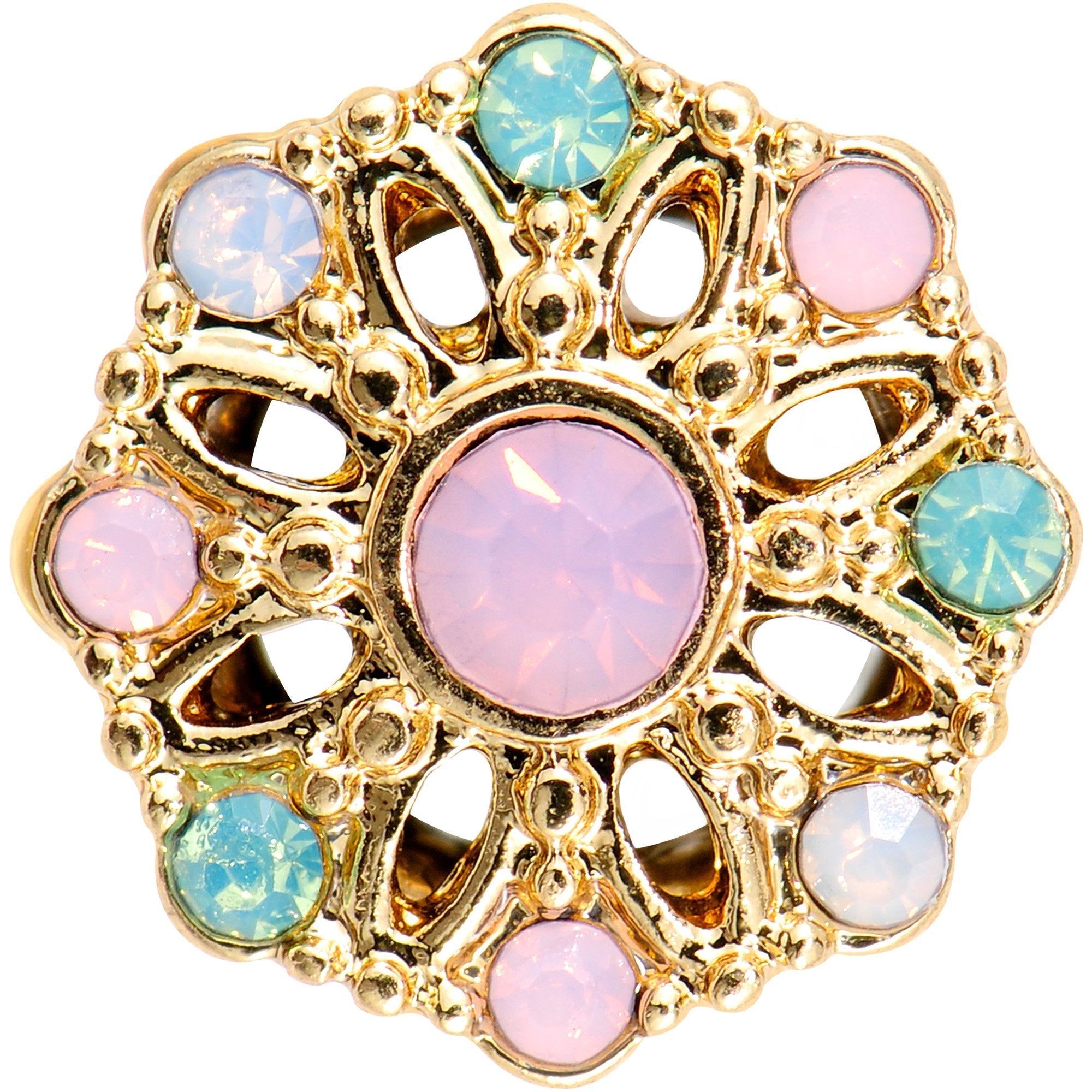 BodyCandy Pink Green White Gem Glam Flower Double Flare Tunnel Plug Set — lifestyle context